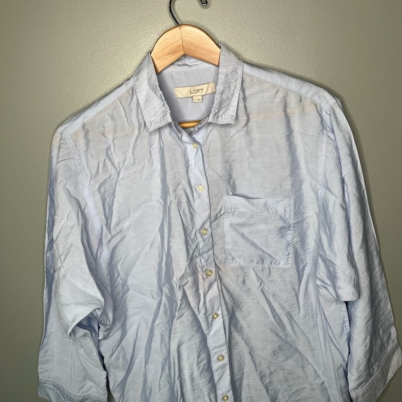 NWT LOFT Baby Blue Rayon Semi Sheer Button Down - Picture 4 of 10